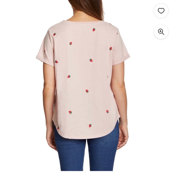 Strawberries Embroidered Relaxed Fit Tee Lightweight Cotton Blend T-Shirt - Picture 2 of 5